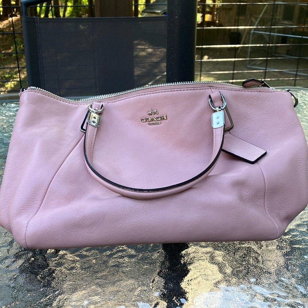 Coach Pink Shoulder Bag with Pebbled Leather and Silver Hardware